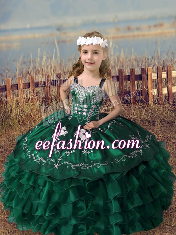  Sleeveless Embroidery and Ruffled Layers Lace Up Little Girls Pageant Dress Wholesale