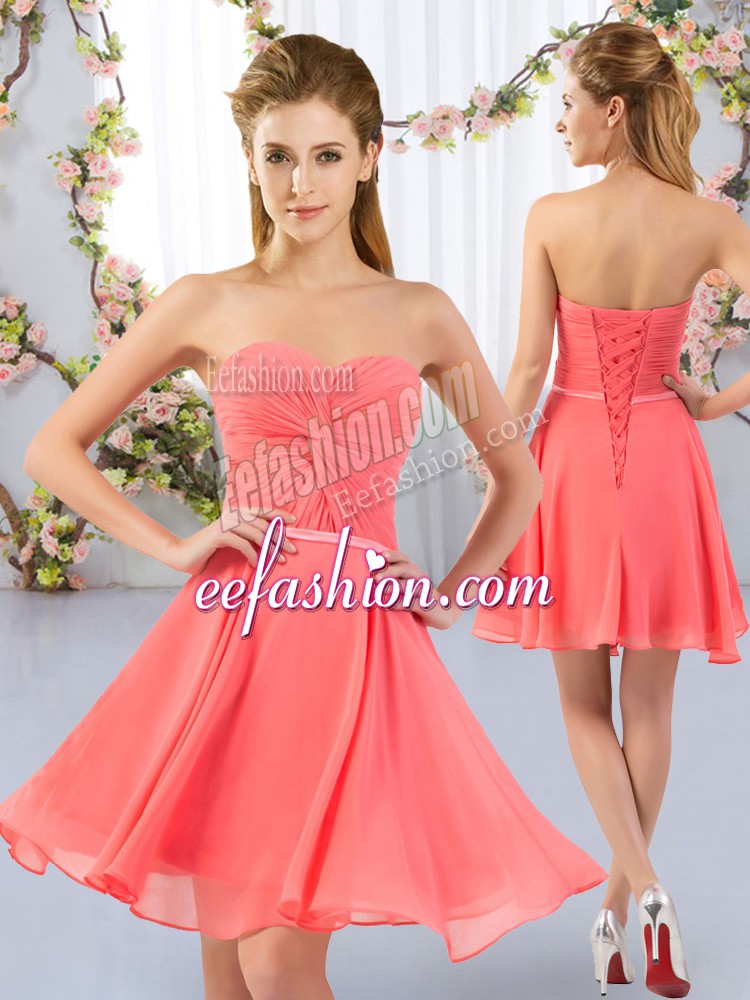 Spectacular Mini Length Empire Sleeveless Watermelon Red Wedding Party Dress Lace Up