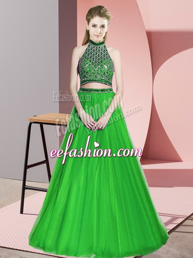 Low Price Green Sleeveless Beading Floor Length Dress for Prom
