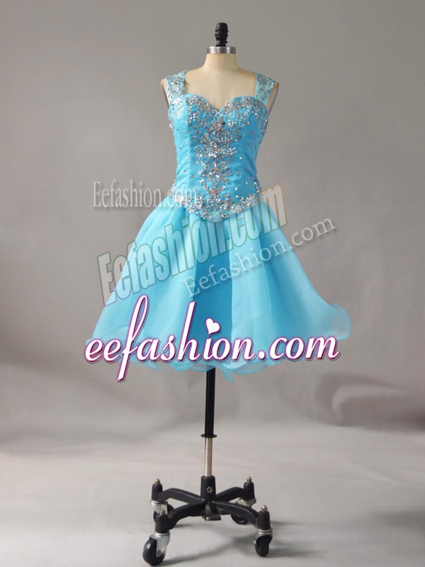  Sleeveless Mini Length Beading Zipper Prom Evening Gown with Aqua Blue