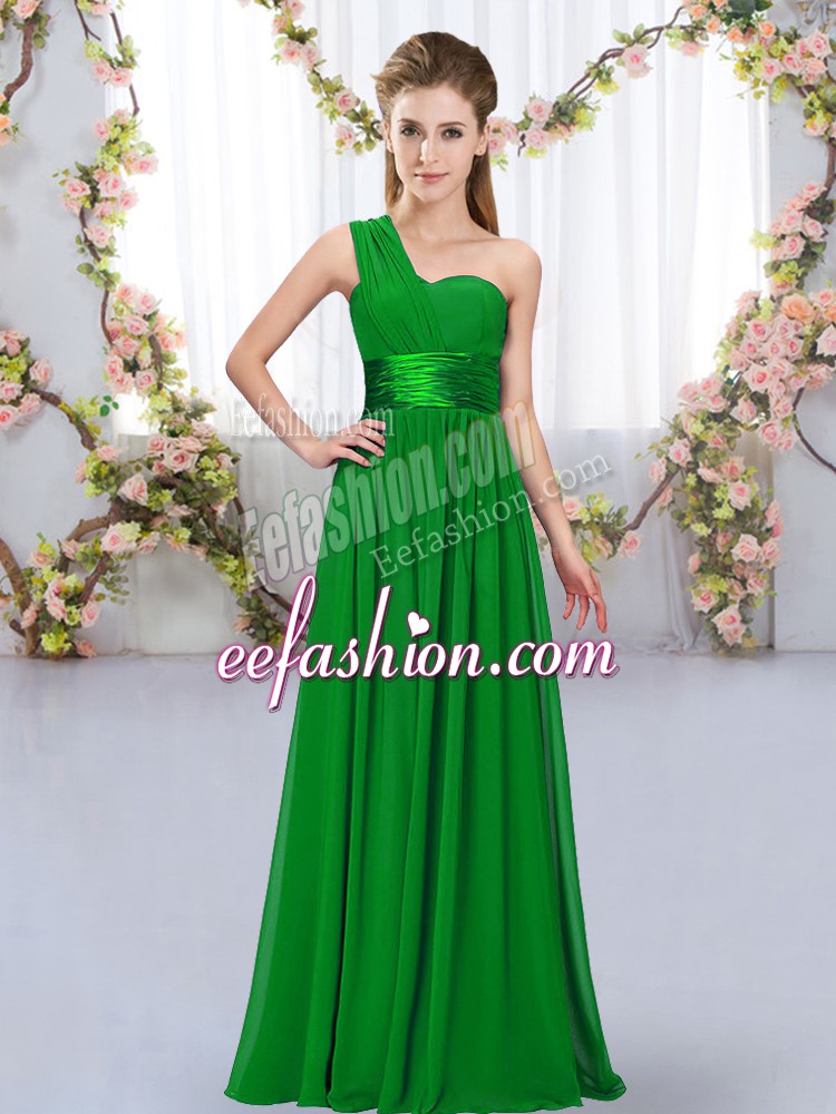  Belt Bridesmaid Dress Dark Green Lace Up Sleeveless Floor Length