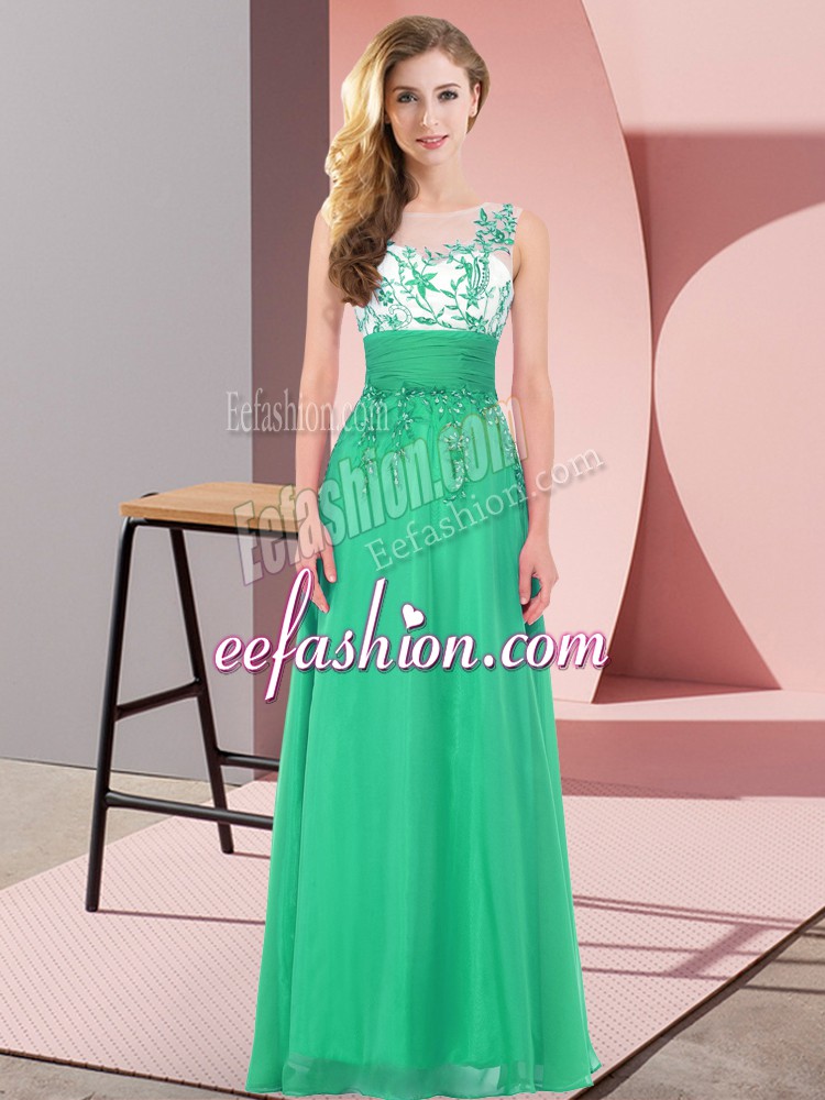 Popular Empire Wedding Party Dress Turquoise Scoop Chiffon Sleeveless Floor Length Backless