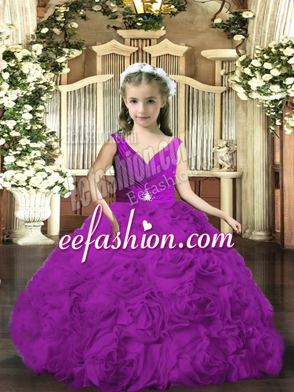  Purple Pageant Gowns For Girls Party and Wedding Party with Beading and Ruching V-neck Sleeveless Backless
