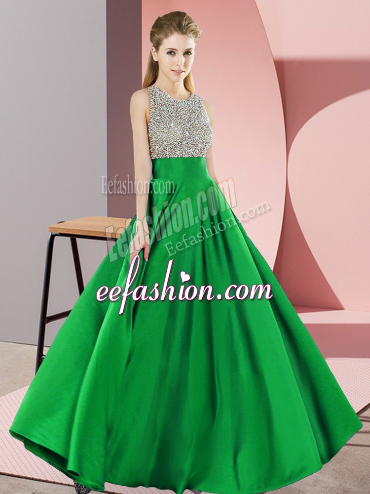  Sleeveless Floor Length Beading Backless Prom Evening Gown with Green