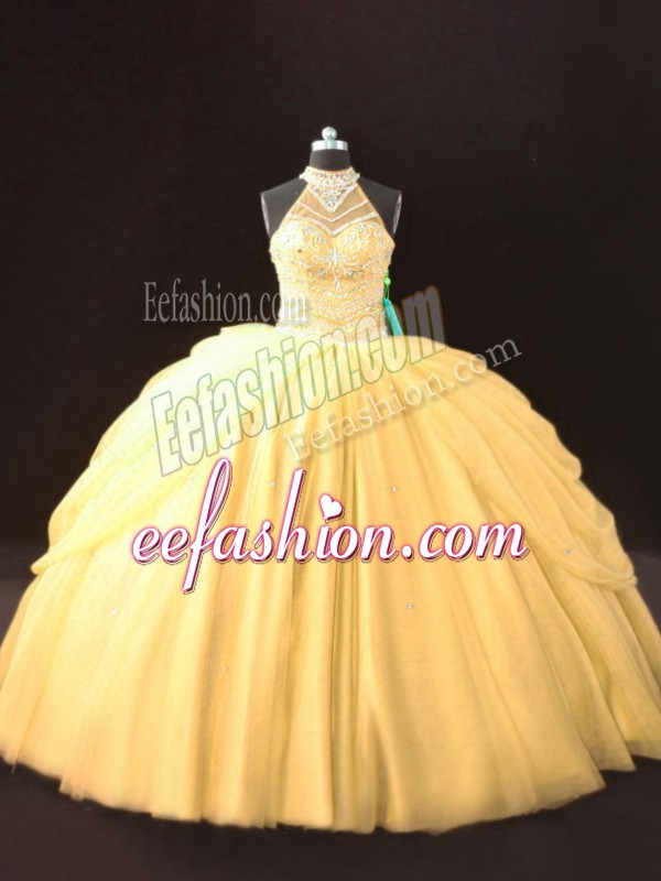  Sleeveless Beading and Pick Ups Lace Up Quinceanera Gown