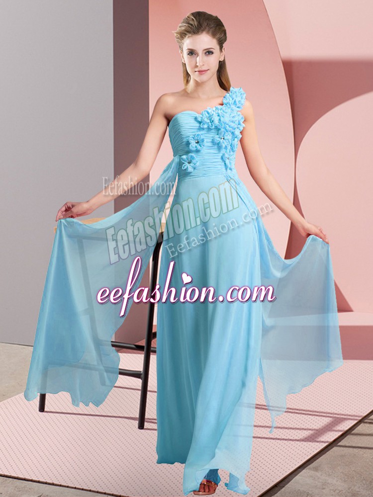 Artistic Aqua Blue Sleeveless Chiffon Lace Up Bridesmaid Dress for Wedding Party