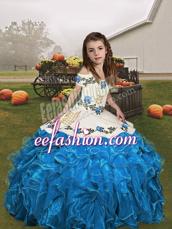  Straps Sleeveless Lace Up Little Girls Pageant Dress Wholesale Blue and Baby Blue Organza