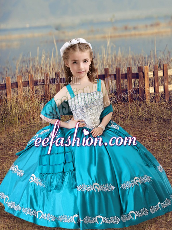 Fantastic Sleeveless Lace Up Floor Length Beading and Embroidery Little Girls Pageant Dress