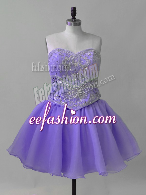  Lavender Sleeveless Organza Lace Up Evening Dress for Prom and Party and Military Ball