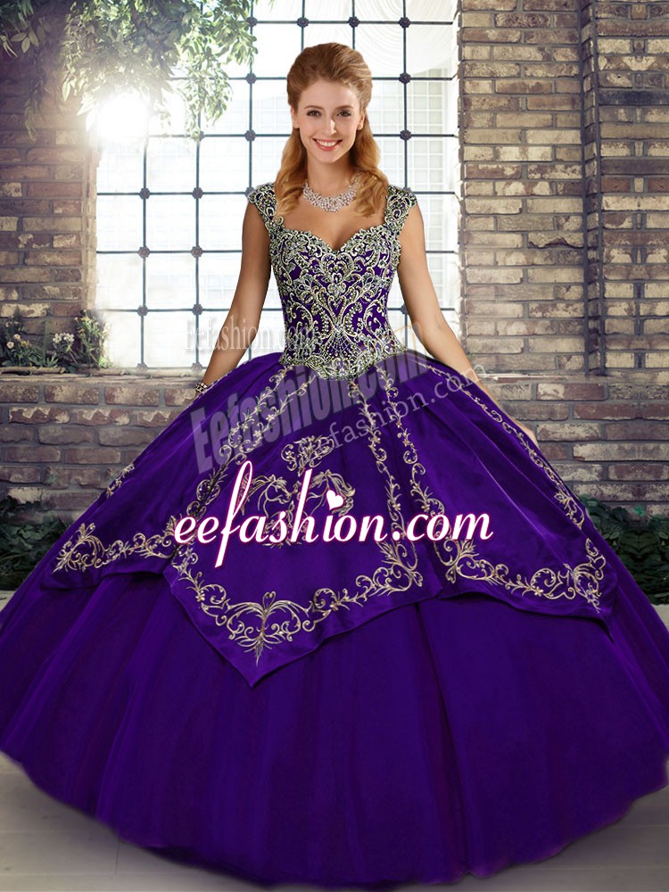 Romantic Straps Sleeveless Tulle 15th Birthday Dress Beading and Embroidery Lace Up