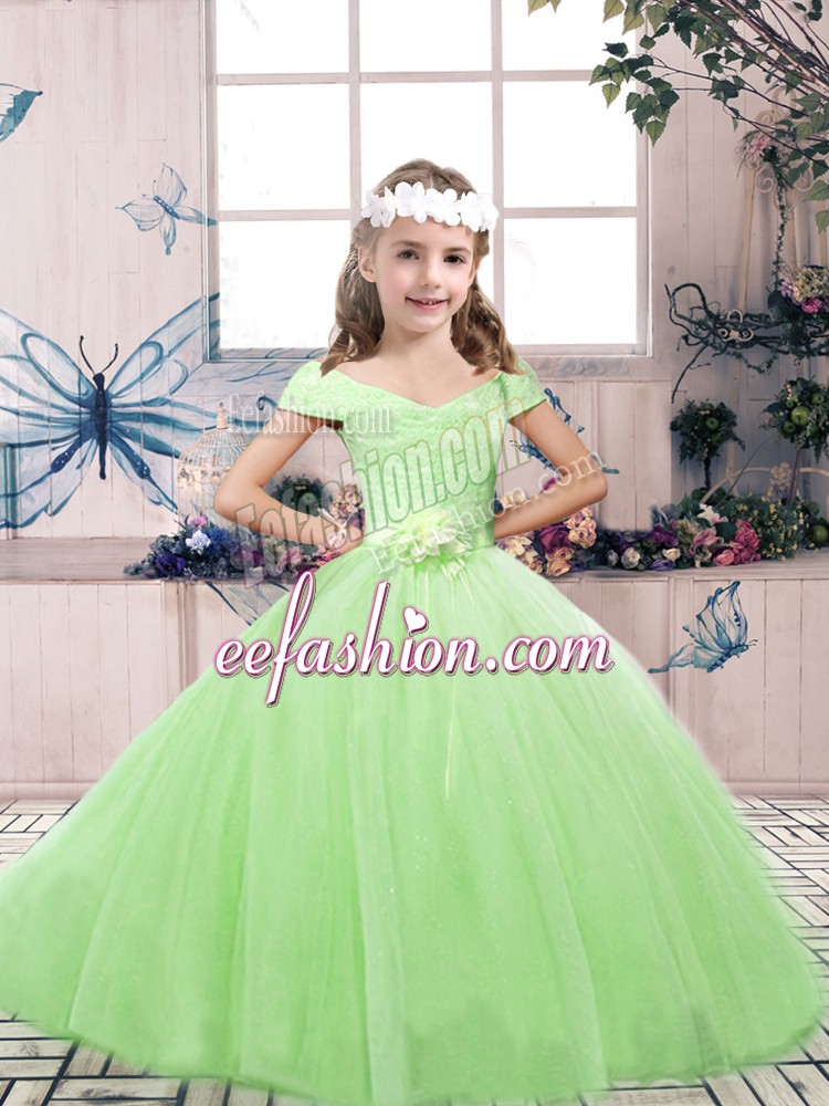 Fashionable Lace Up Kids Formal Wear Lace and Belt Sleeveless Floor Length