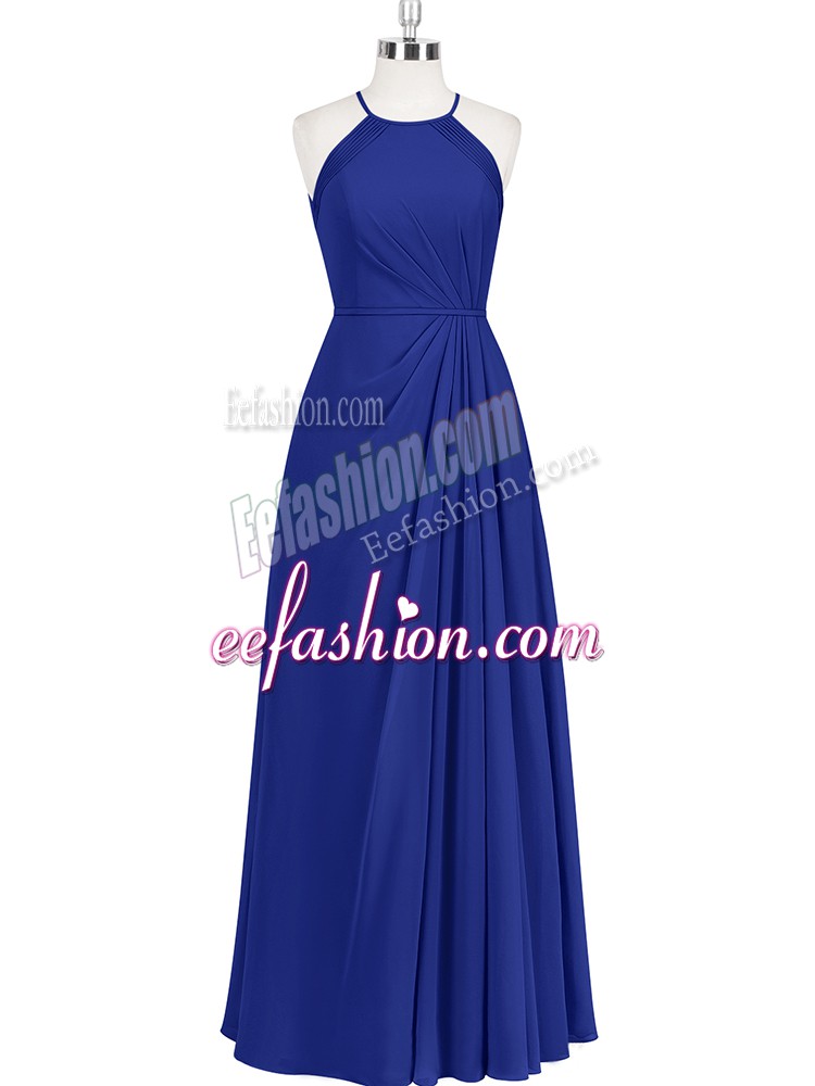 Clearance Royal Blue Dress for Prom Prom and Party with Ruching Halter Top Sleeveless Zipper