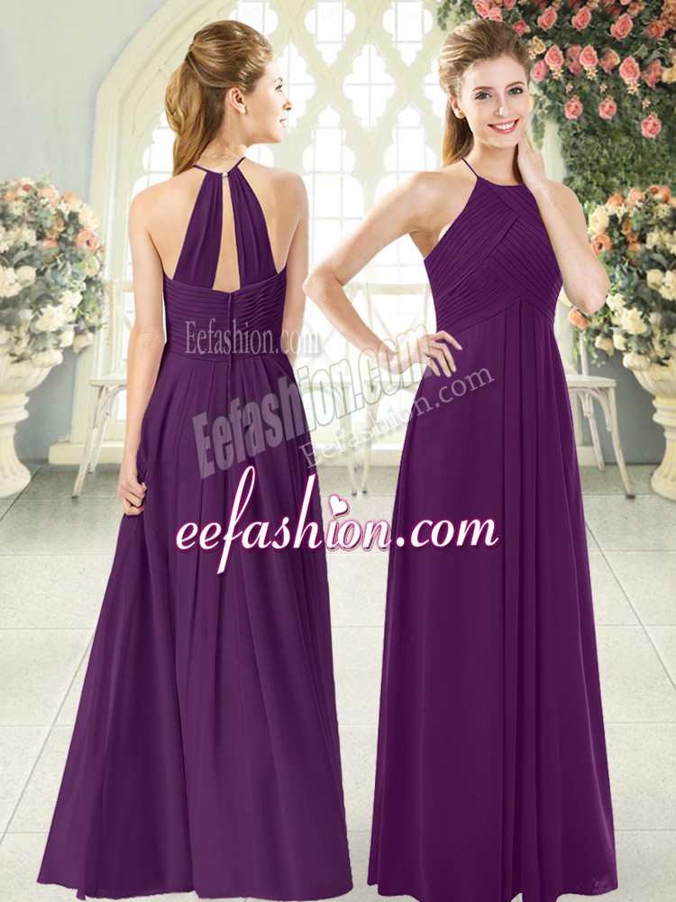 New Arrival Floor Length Zipper Prom Gown Purple for Prom and Party with Ruching