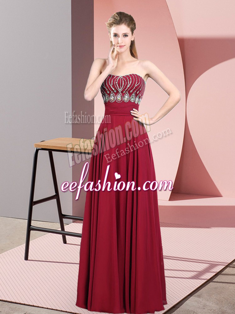Customized Sleeveless Floor Length Beading Zipper Prom Evening Gown with Red