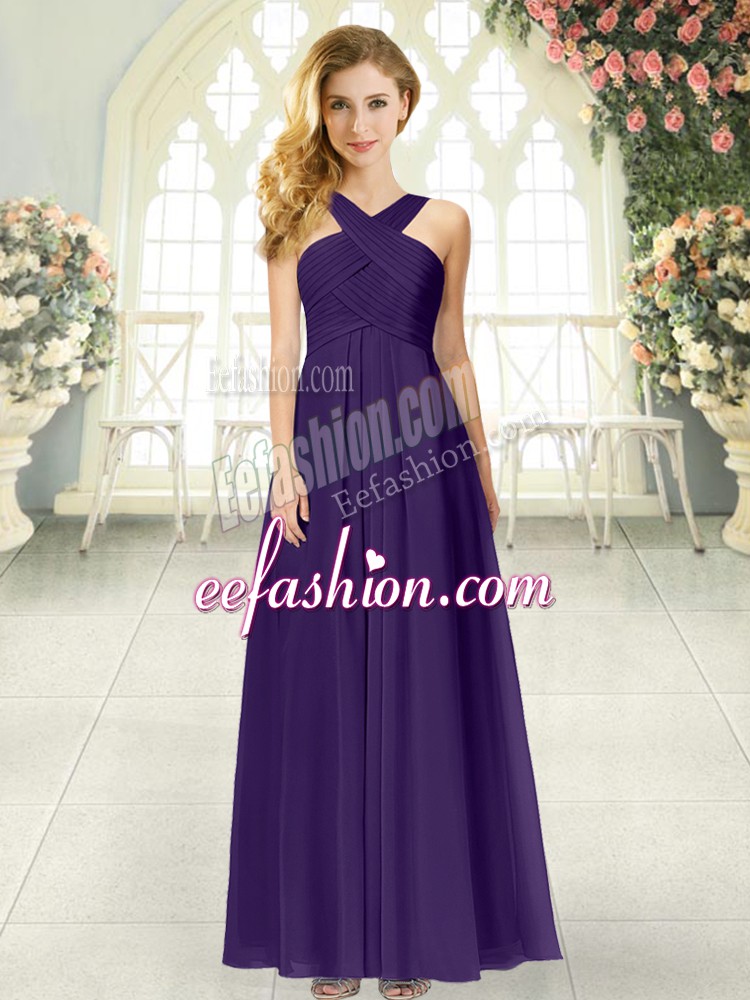 Dynamic Purple Straps Neckline Ruching Prom Dresses Sleeveless Zipper