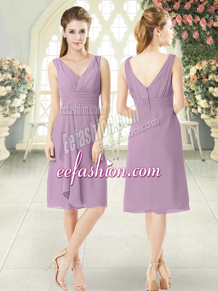  Purple Zipper V-neck Sleeveless Knee Length Dress for Prom Ruching