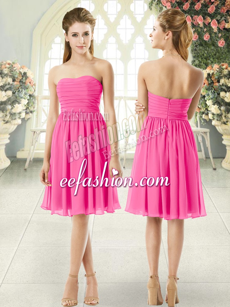 Fashionable Ruching Pink Zipper Sleeveless Knee Length