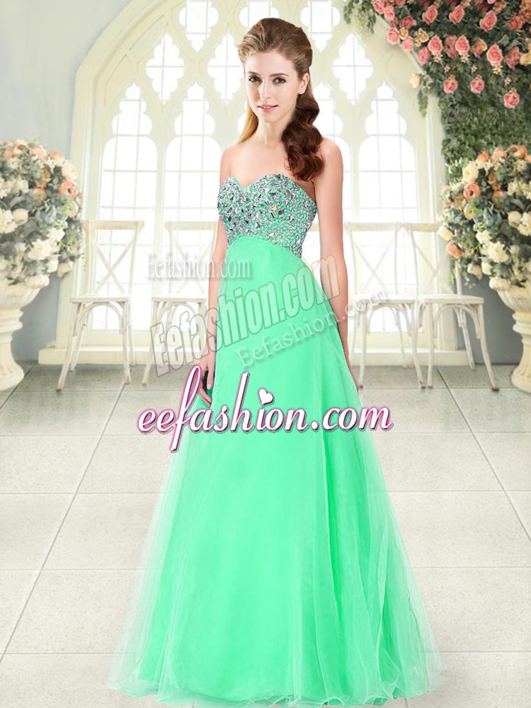 Latest Apple Green Sleeveless Tulle Lace Up Homecoming Dress for Prom and Party