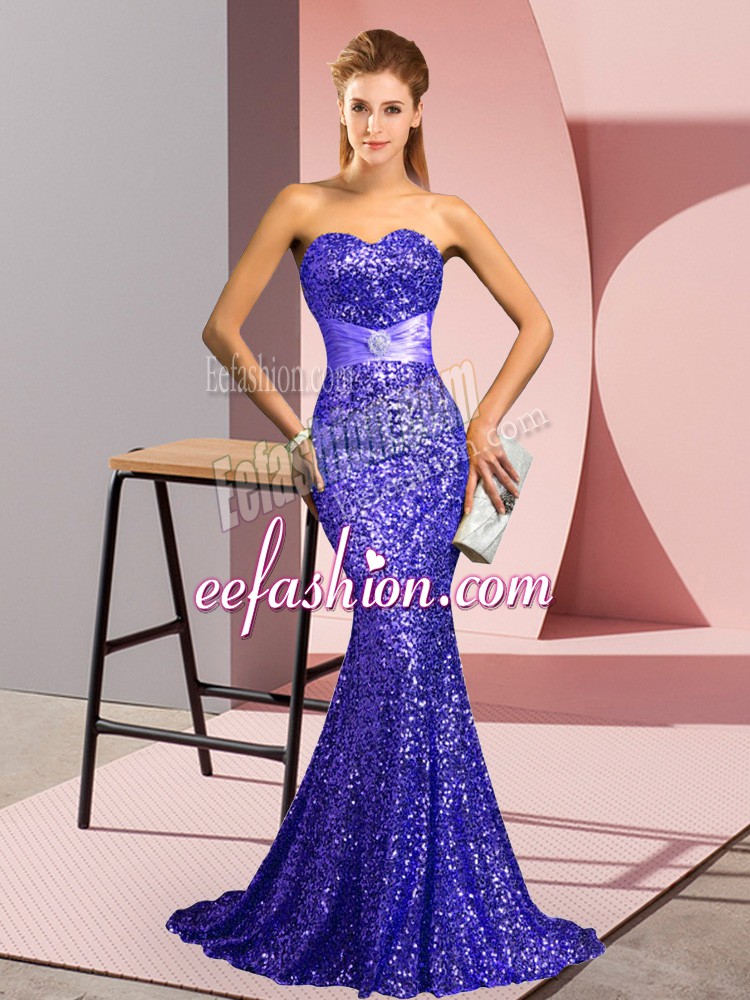 Modern Sleeveless Beading Zipper Prom Dress with Lavender Sweep Train
