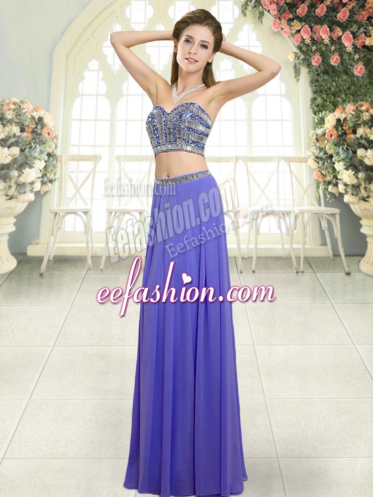 Luxurious Lavender Sleeveless Floor Length Beading Backless Evening Dress