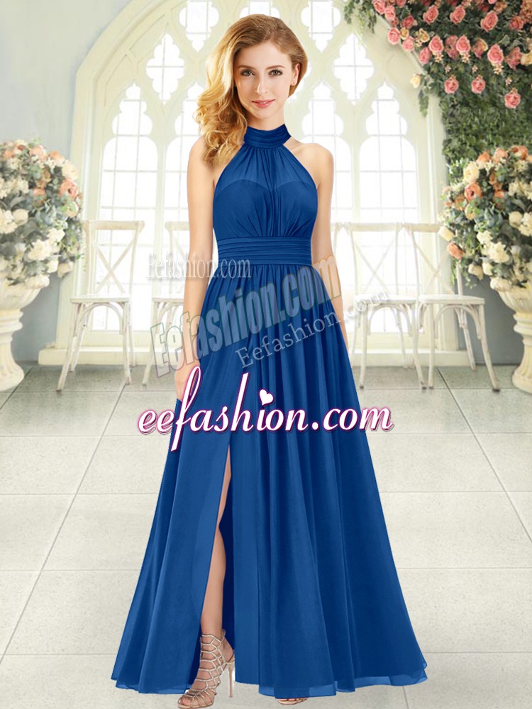  Blue Sleeveless Chiffon Zipper Prom Gown for Prom and Party