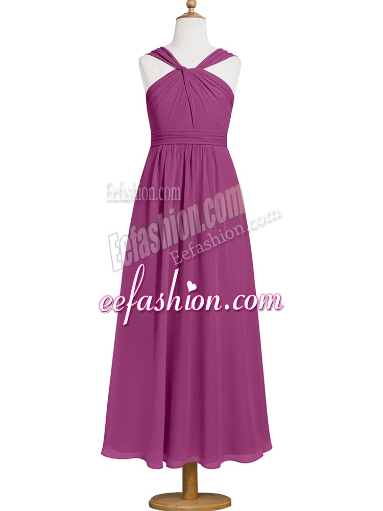 Fuchsia Straps Zipper Ruching Prom Evening Gown Sleeveless