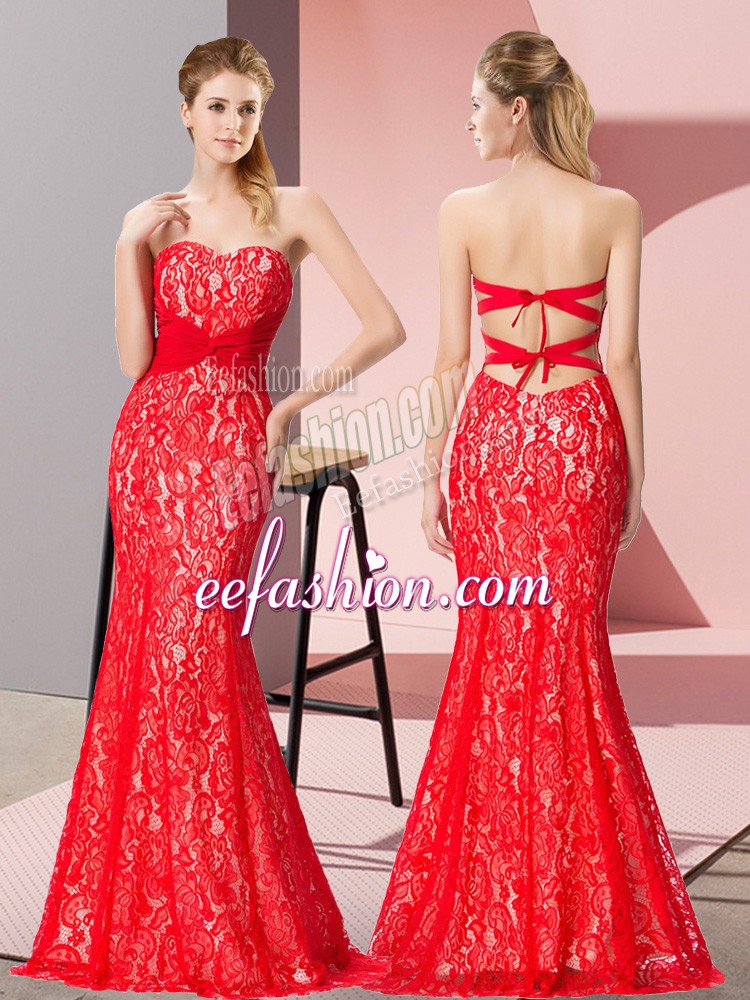 Lovely Floor Length Red Prom Dress Sweetheart Sleeveless Backless