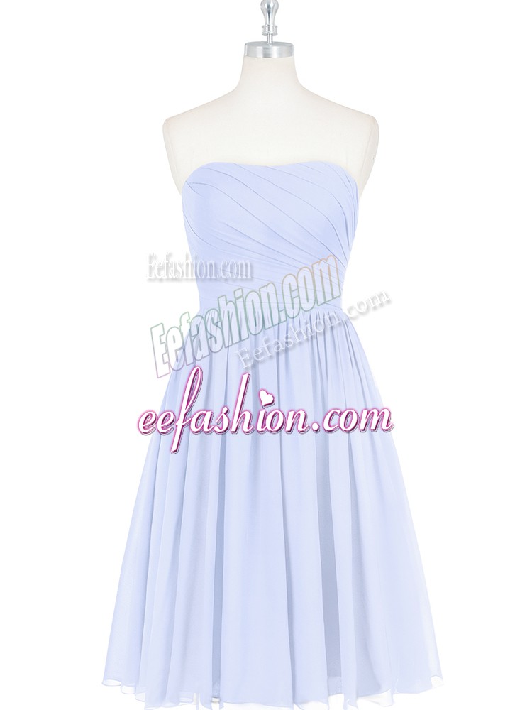  Sleeveless Knee Length Ruching and Pleated Side Zipper Prom Dresses with Light Blue
