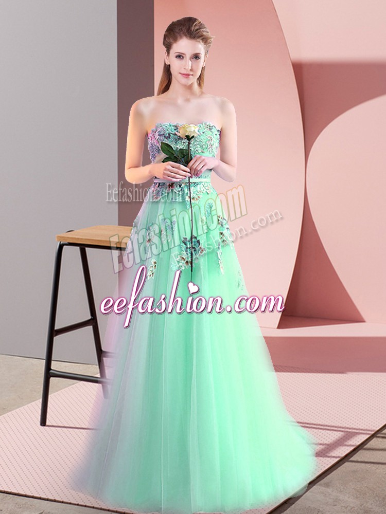Enchanting Sleeveless Lace Up Floor Length Appliques Prom Dress