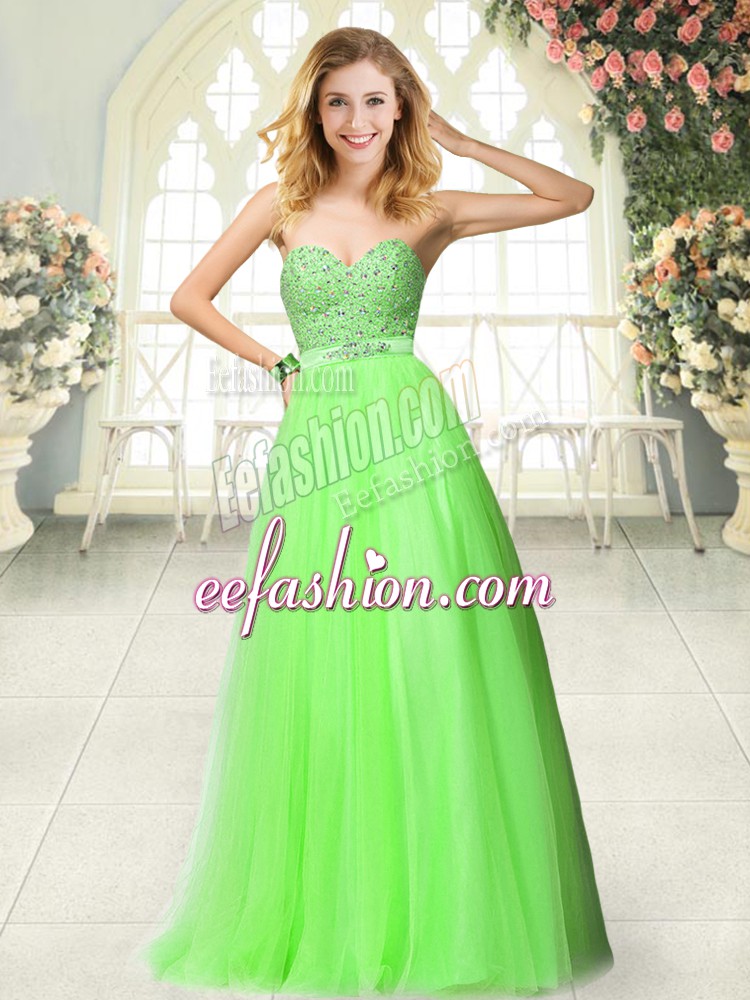  Floor Length Homecoming Dress Tulle Sleeveless Beading and Lace