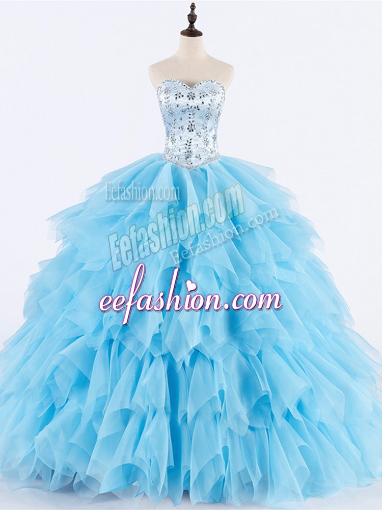  Baby Blue Lace Up Sweet 16 Dresses Beading and Ruffles Sleeveless Floor Length