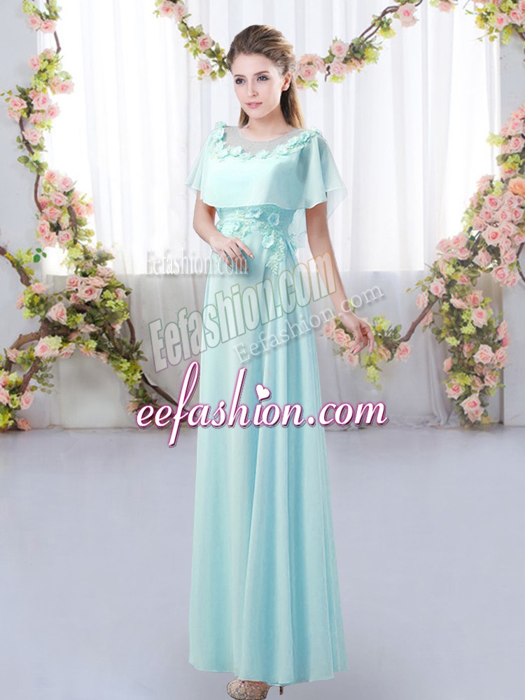  Short Sleeves Zipper Floor Length Appliques Bridesmaid Dresses