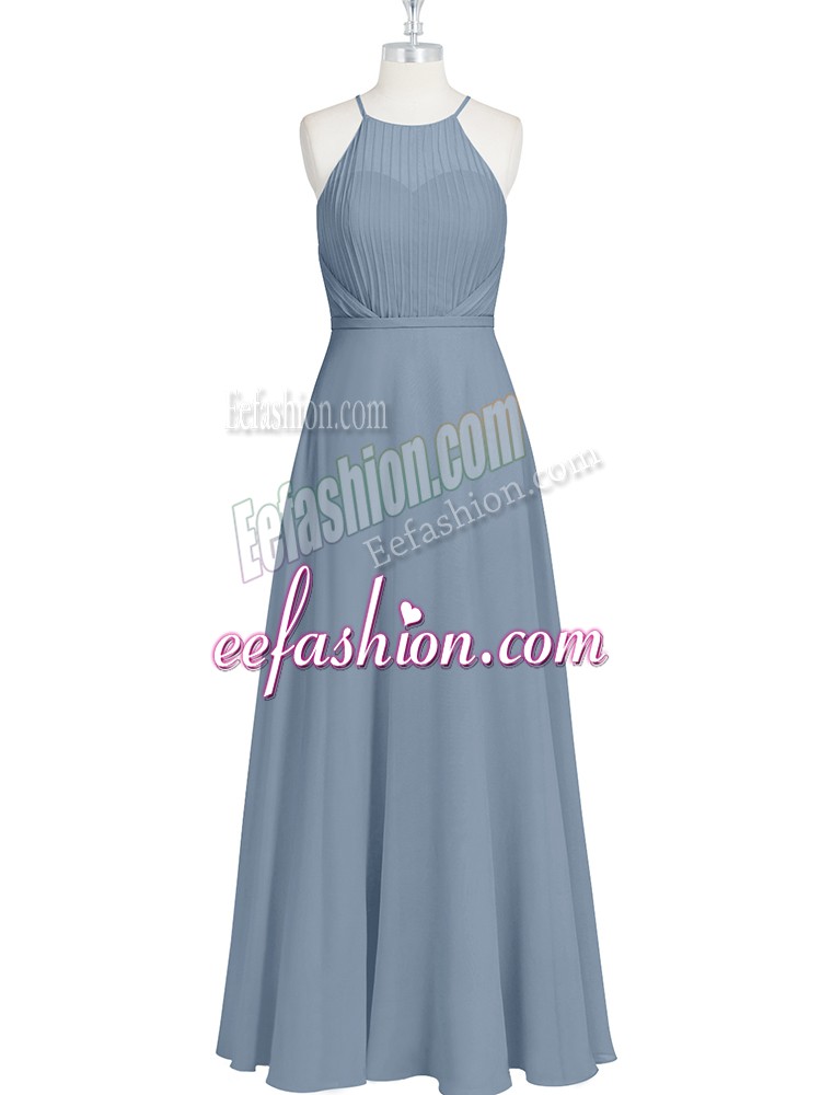  Grey Sleeveless Chiffon Zipper Prom Party Dress for Prom and Party and Military Ball