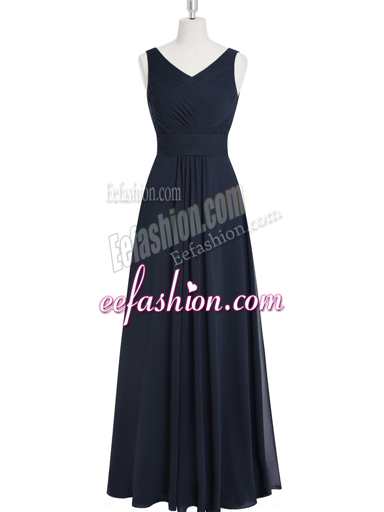 Sophisticated Black Zipper Prom Dresses Ruching Sleeveless Floor Length