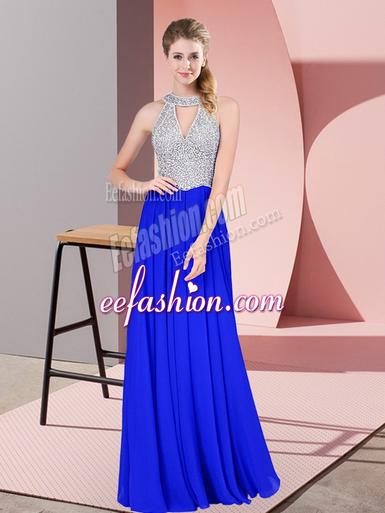  Royal Blue Sleeveless Beading Floor Length Dress for Prom