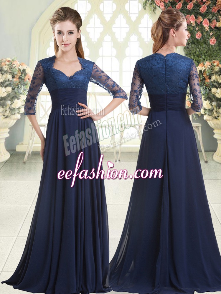 Affordable Blue Long Sleeves Sweep Train Pick Ups Prom Gown