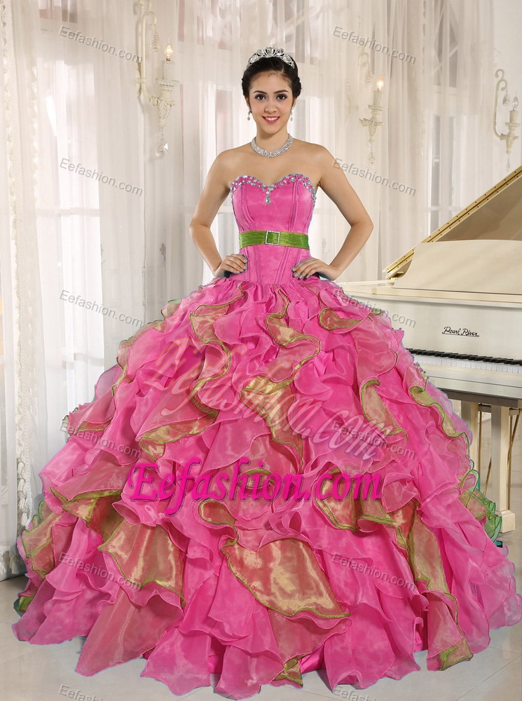 Stylish Multicolor Sweetheart Ruffled 2013 Quinceanera Dress with Appliques