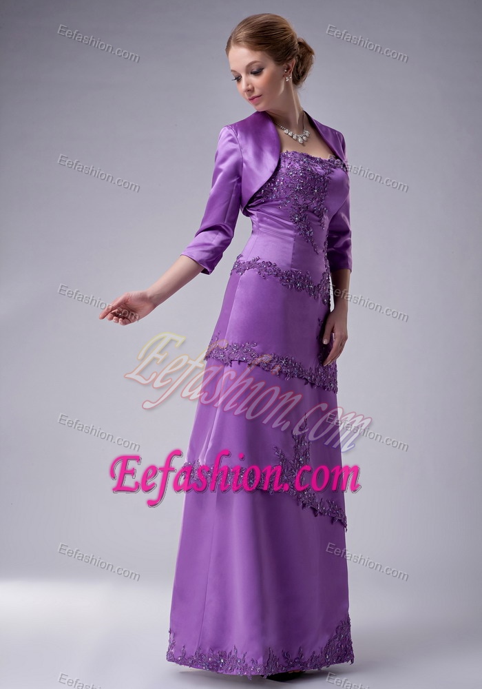 Purple Long Layered Mother of Bride Dress with Appliques and Jacket
