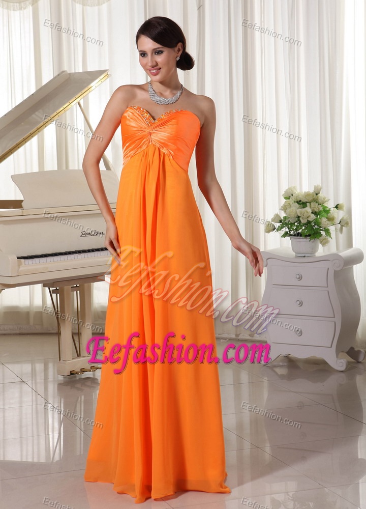 Pretty Orange Sweetheart Beaded Satin and Chiffon Prom Evening Dress on Sale