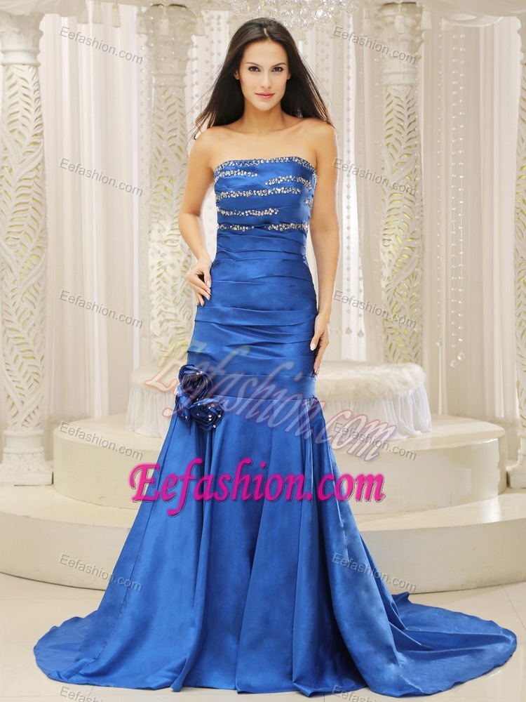 Mermaid Royal Blue Prom Dress Beaded and Court Train