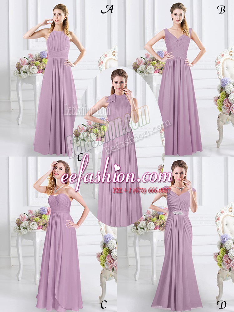 Latest Cap Sleeves Chiffon Floor Length Zipper Quinceanera Dama Dress in Lavender with Beading and Ruching