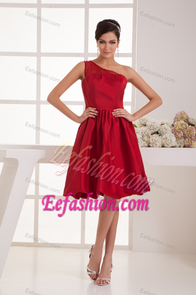 Impressive A-line One Shoulder Beaded Celebrity Party Dresses in Wine Red