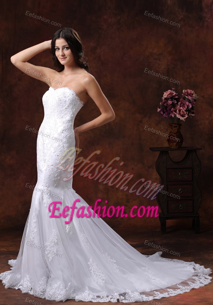 Bright Mermaid Sweetheart Lace Over Decorated Shirt Lace-up Wedding Dress