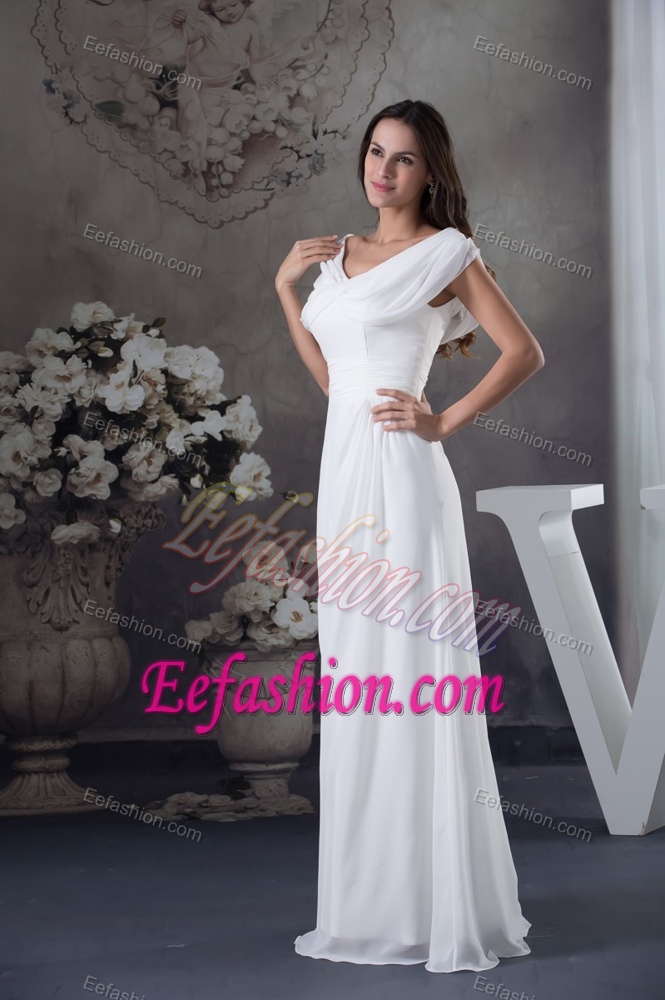 Exquisite V-neck Zipper-up Long Ruched Dress for Wedding under 150