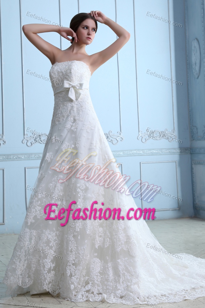 Modern Strapless Zipper-up Lace Wedding Reception Dress with Court Train