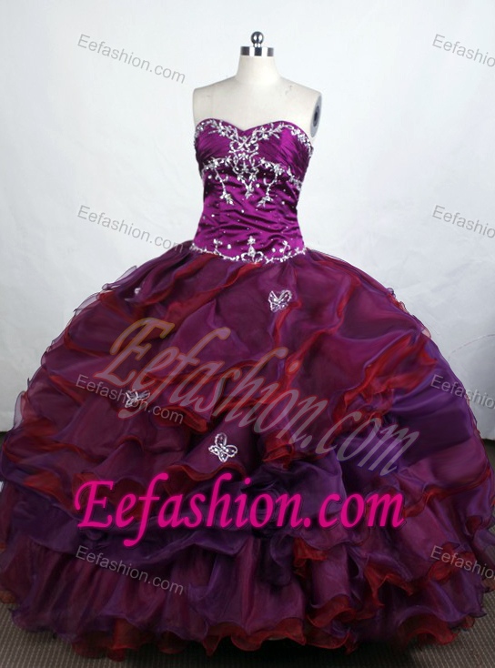 Uptown Organza Lace Up Purple Real Sample Quinceanera Dress to Floor Length