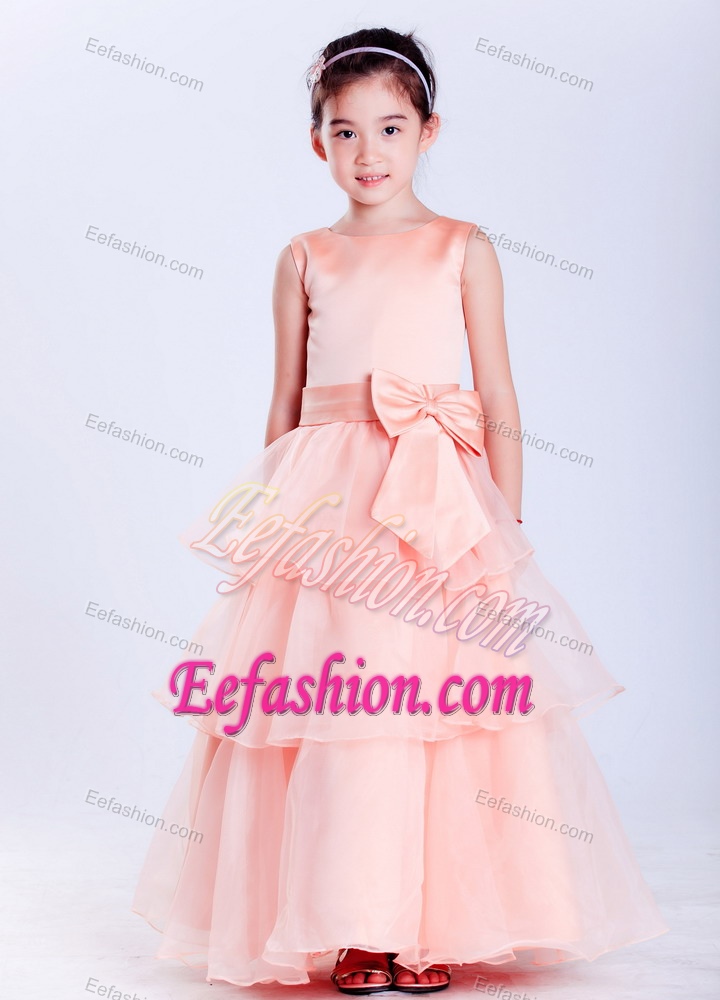 Popular Ankle-length and Organza Flower Girl Dress with Bowknot