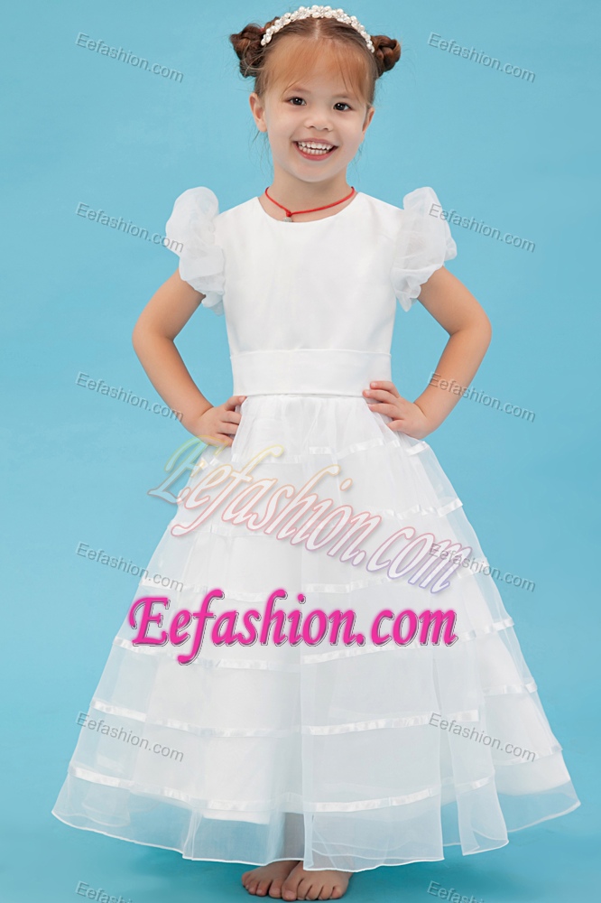 Special A-line Scoop Ankle-length Organza Dress for Flower Girl with Sash 2014