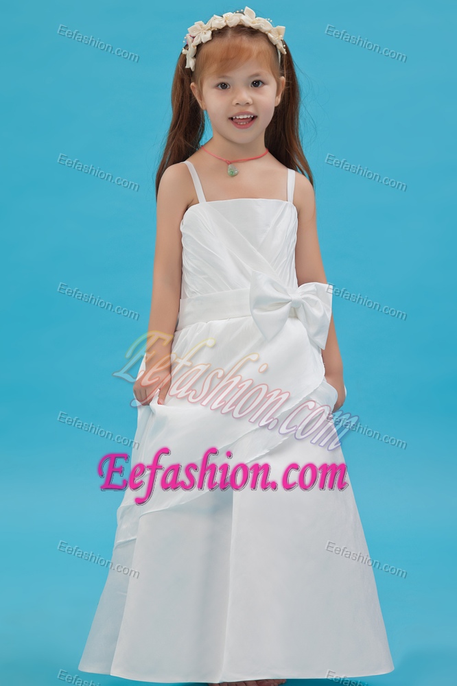 White A-line Straps Discount Flower Girl Dress Dress with Sash
