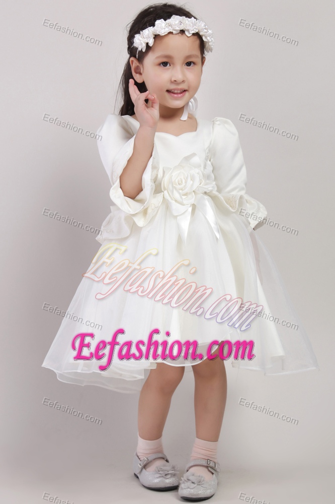 Discount White A-line Square Flower Girl Dresses in Organza and